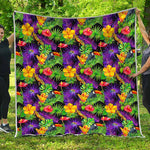 Dark Hawaiian Tropical Pattern Print Quilt