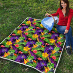 Dark Hawaiian Tropical Pattern Print Quilt