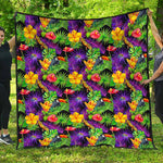 Dark Hawaiian Tropical Pattern Print Quilt