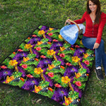 Dark Hawaiian Tropical Pattern Print Quilt