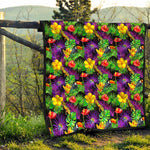 Dark Hawaiian Tropical Pattern Print Quilt