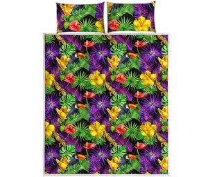 Dark Hawaiian Tropical Pattern Print Quilt Bed Set