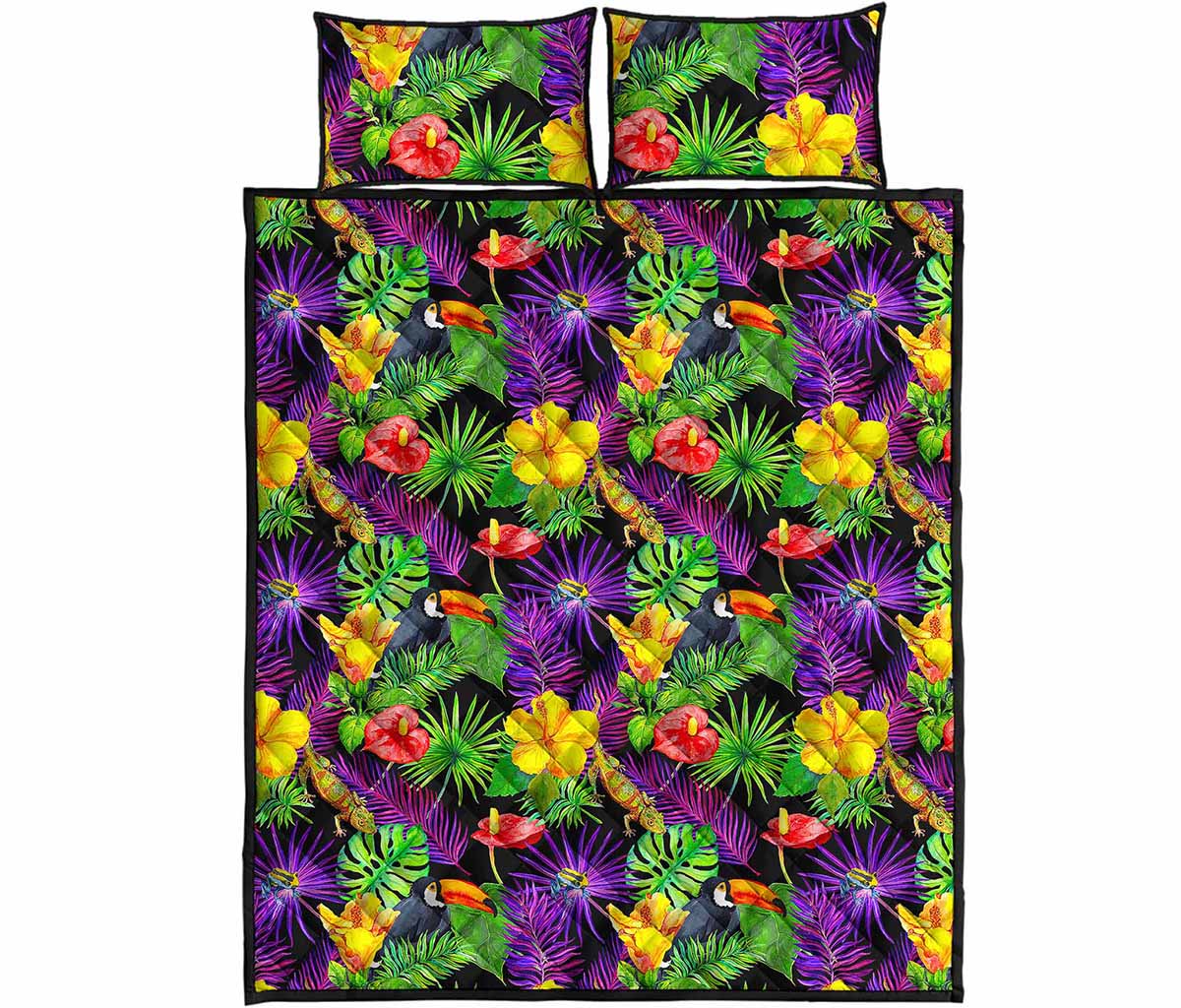 Dark Hawaiian Tropical Pattern Print Quilt Bed Set