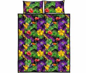 Dark Hawaiian Tropical Pattern Print Quilt Bed Set