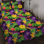 Dark Hawaiian Tropical Pattern Print Quilt Bed Set