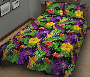 Dark Hawaiian Tropical Pattern Print Quilt Bed Set