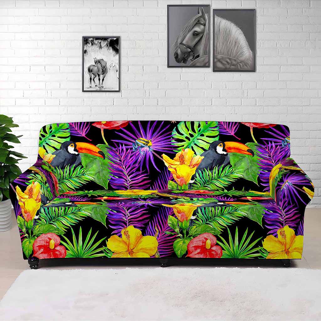 Dark Hawaiian Tropical Pattern Print Sofa Cover