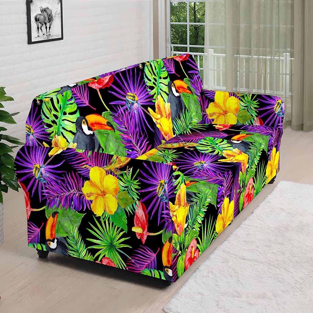 Dark Hawaiian Tropical Pattern Print Sofa Cover