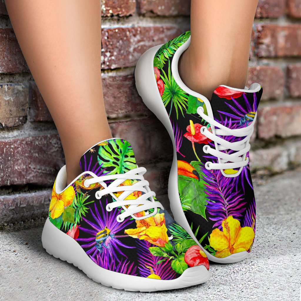 Dark Hawaiian Tropical Pattern Print Sport Shoes GearFrost