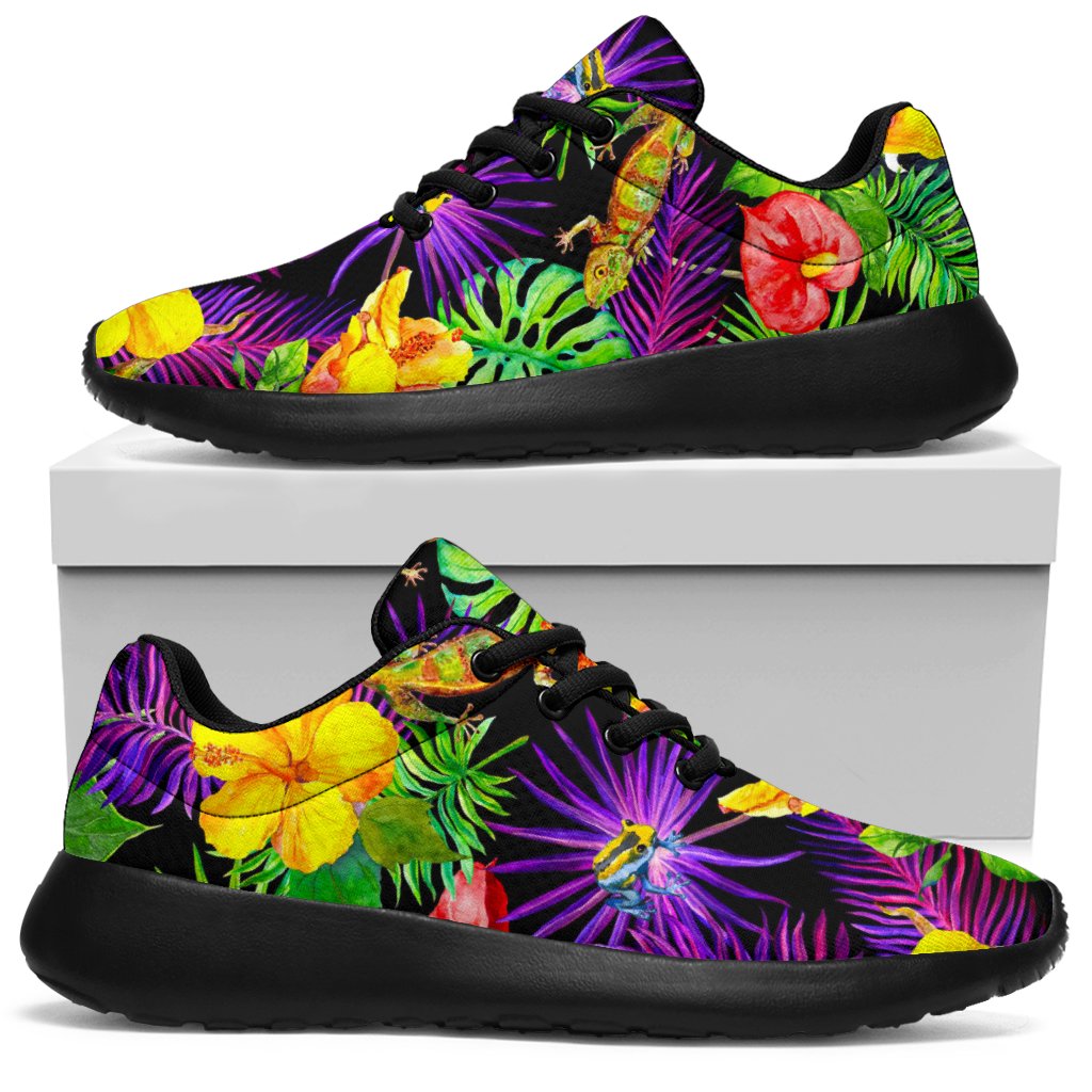 Dark Hawaiian Tropical Pattern Print Sport Shoes GearFrost