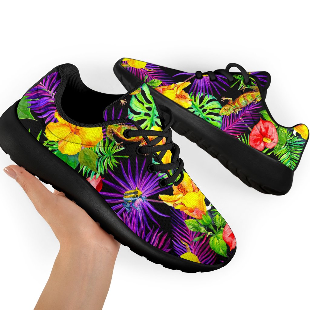 Dark Hawaiian Tropical Pattern Print Sport Shoes GearFrost