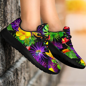 Dark Hawaiian Tropical Pattern Print Sport Shoes GearFrost