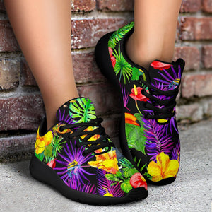 Dark Hawaiian Tropical Pattern Print Sport Shoes GearFrost