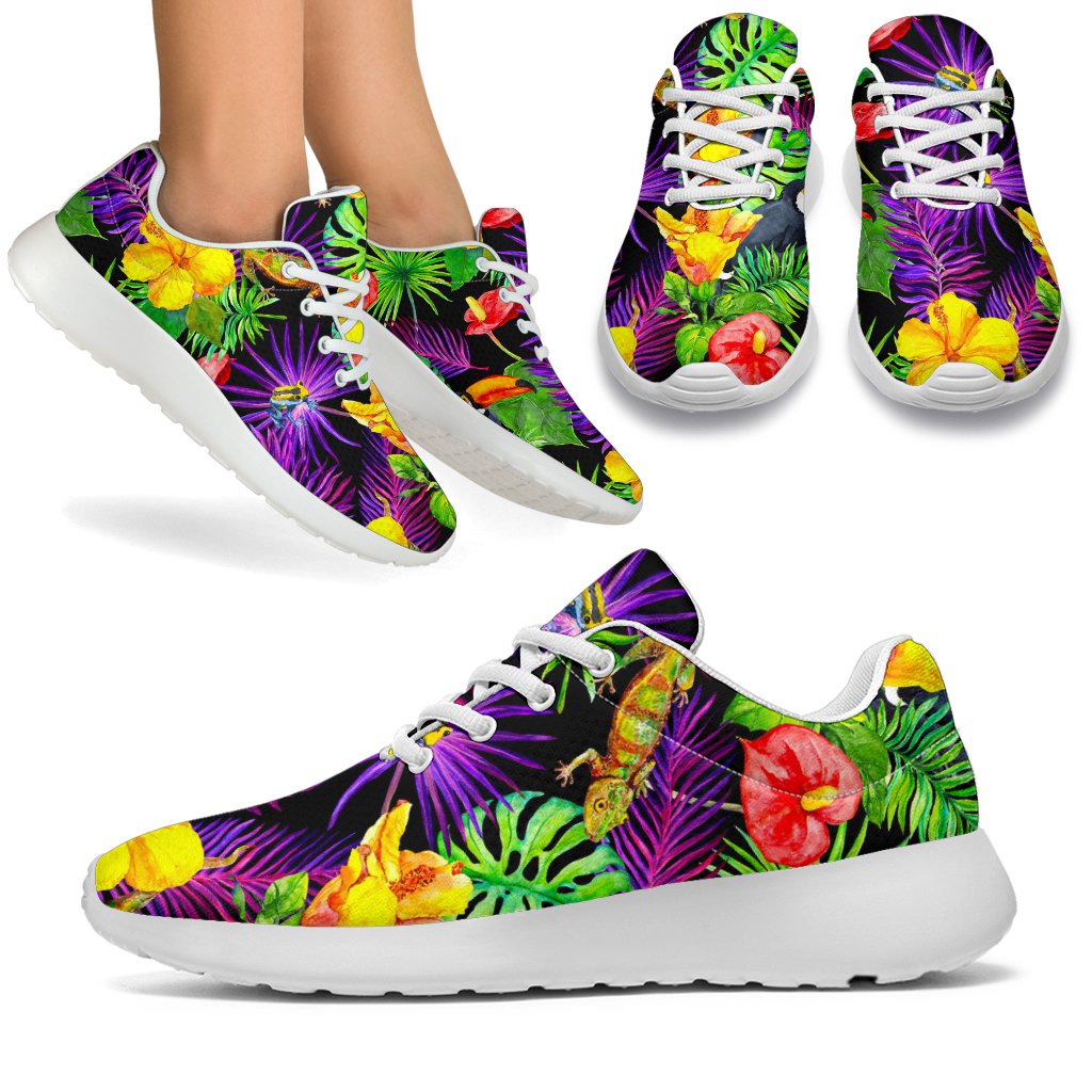 Dark Hawaiian Tropical Pattern Print Sport Shoes GearFrost