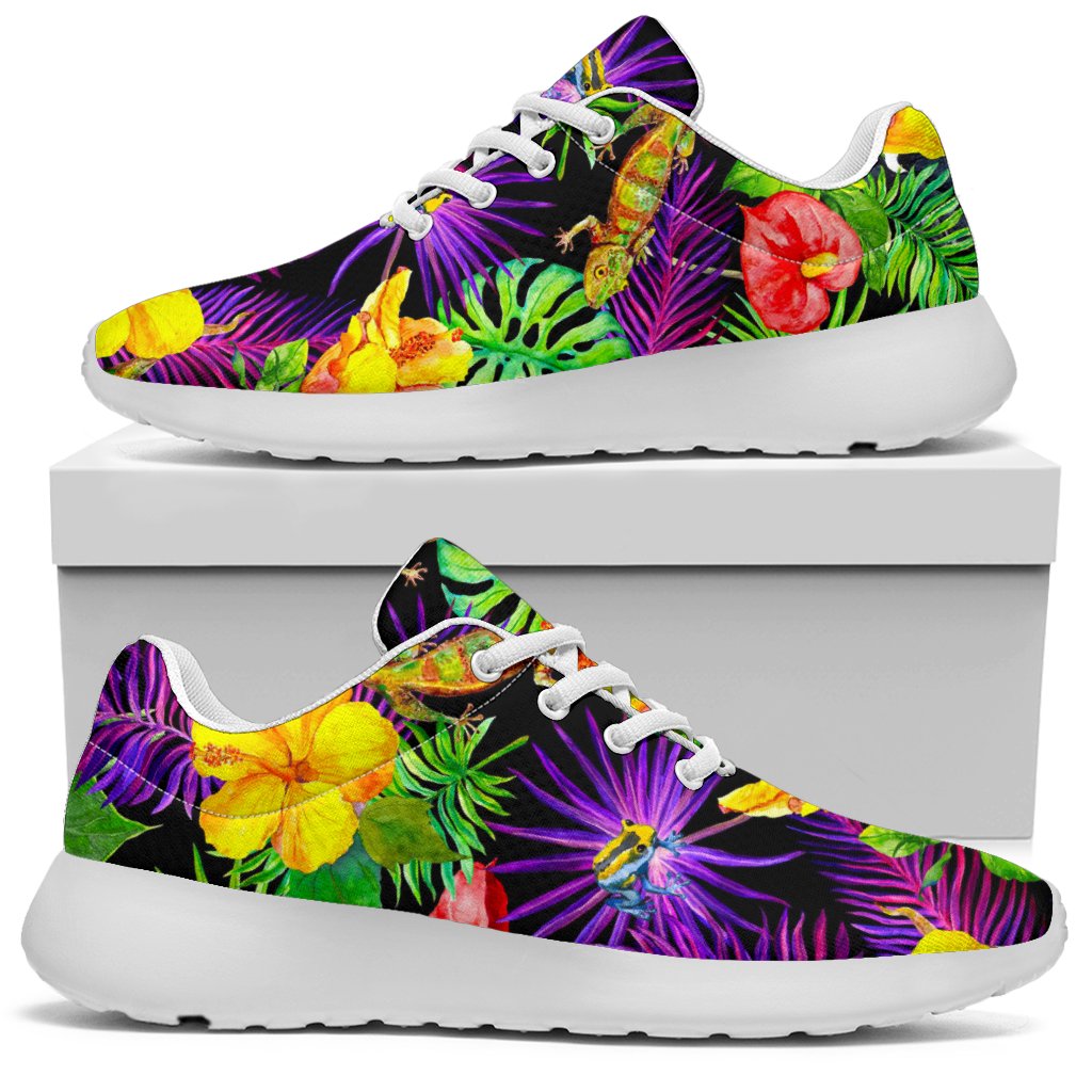 Dark Hawaiian Tropical Pattern Print Sport Shoes GearFrost