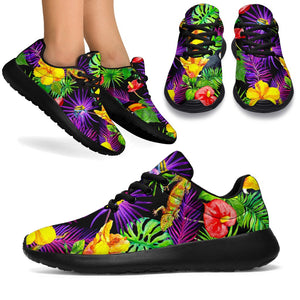 Dark Hawaiian Tropical Pattern Print Sport Shoes GearFrost