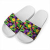 Dark Hawaiian Tropical Pattern Print White Slide Sandals