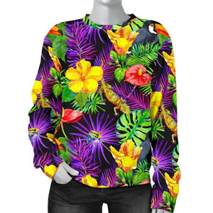 Dark Hawaiian Tropical Pattern Print Women's Crewneck Sweatshirt GearFrost