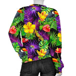 Dark Hawaiian Tropical Pattern Print Women's Crewneck Sweatshirt GearFrost