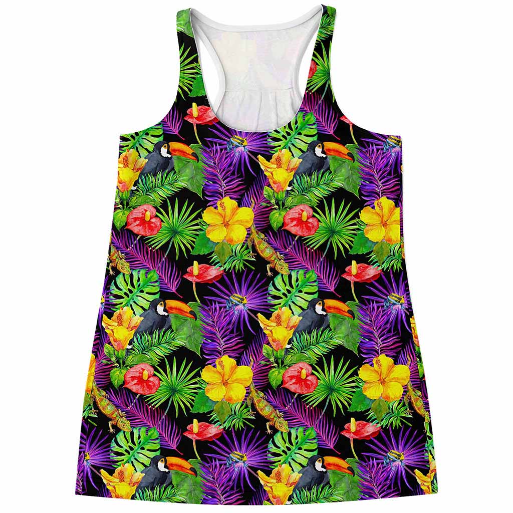 Dark Hawaiian Tropical Pattern Print Women's Racerback Tank Top