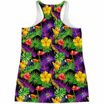 Dark Hawaiian Tropical Pattern Print Women's Racerback Tank Top