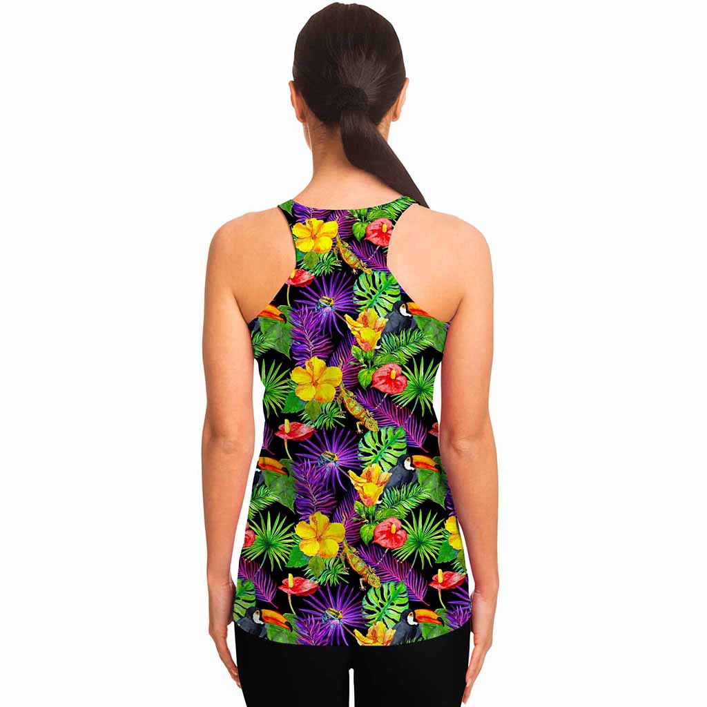 Dark Hawaiian Tropical Pattern Print Women's Racerback Tank Top