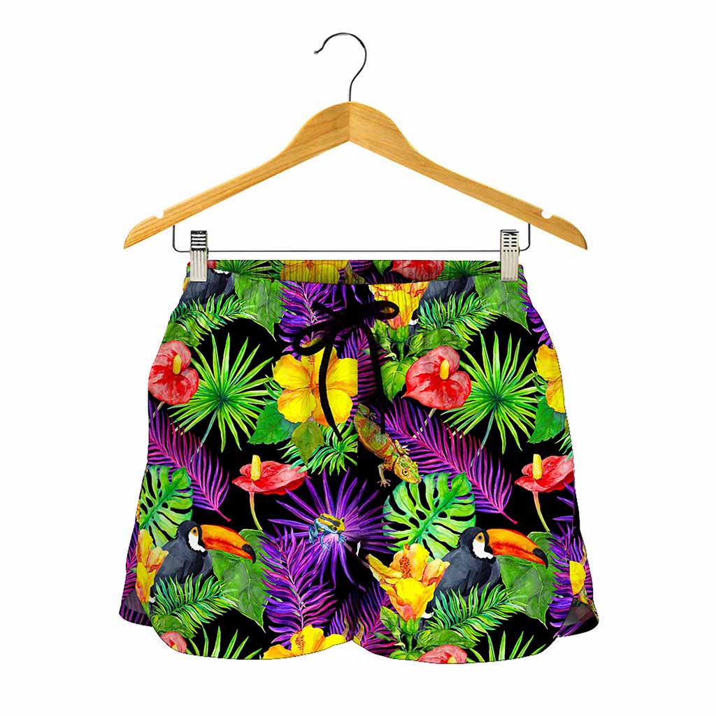 Dark Hawaiian Tropical Pattern Print Women's Shorts