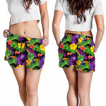 Dark Hawaiian Tropical Pattern Print Women's Shorts