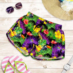 Dark Hawaiian Tropical Pattern Print Women's Shorts