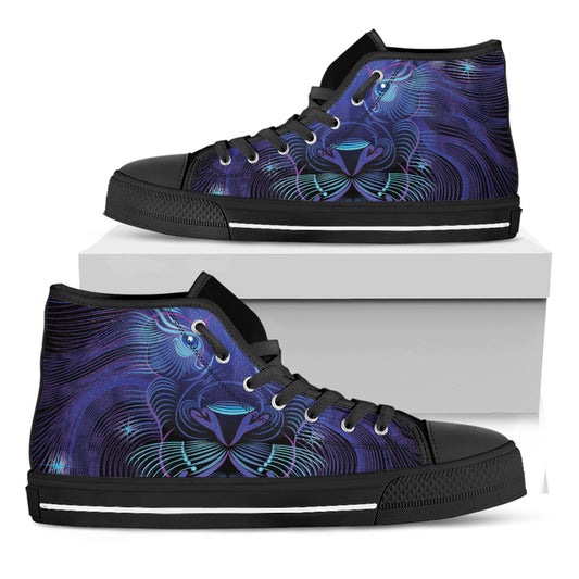 Dark Leo Zodiac Sign Print Black High Top Shoes