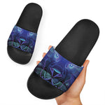 Dark Leo Zodiac Sign Print Black Slide Sandals