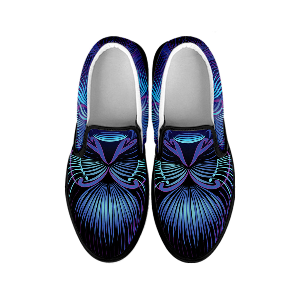 Dark Leo Zodiac Sign Print Black Slip On Shoes