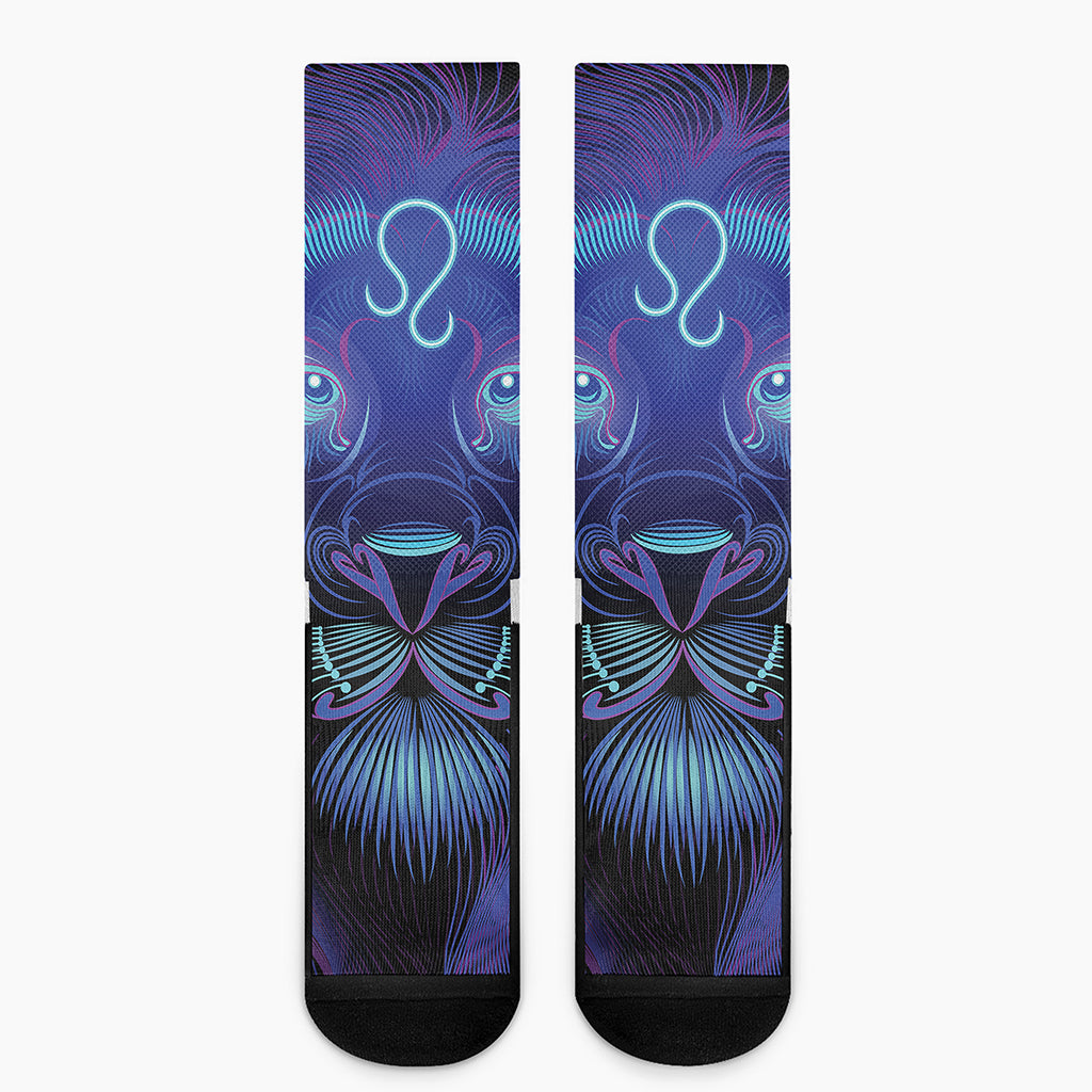 Dark Leo Zodiac Sign Print Crew Socks
