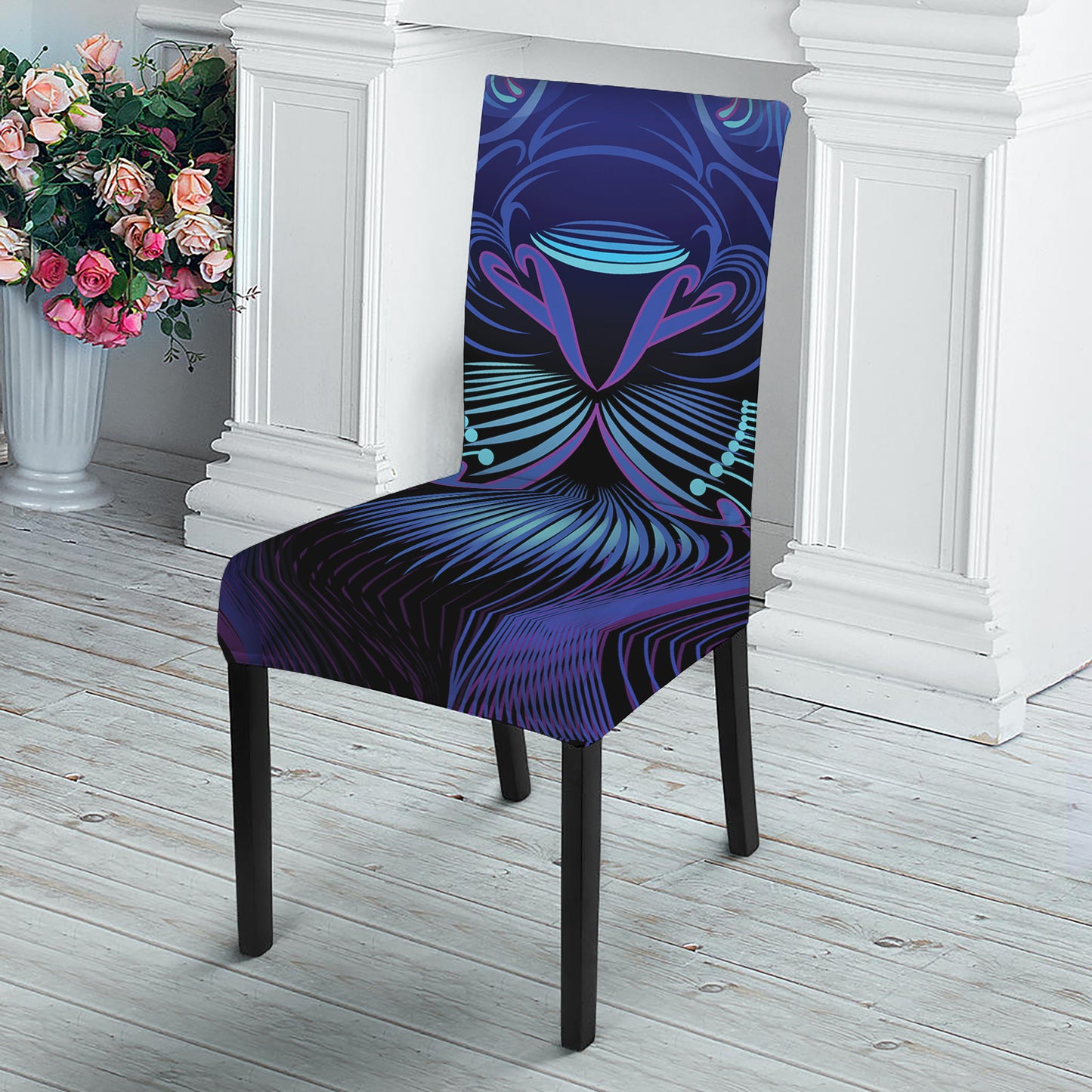 Dark Leo Zodiac Sign Print Dining Chair Slipcover