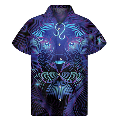 Dark Leo Zodiac Sign Print Men's Short Sleeve Shirt