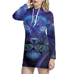 Dark Leo Zodiac Sign Print Pullover Hoodie Dress