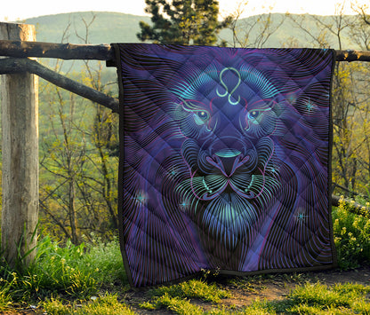 Dark Leo Zodiac Sign Print Quilt
