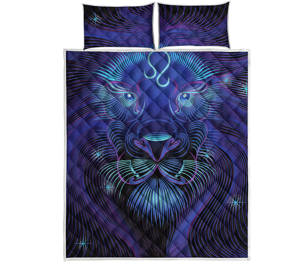 Dark Leo Zodiac Sign Print Quilt Bed Set