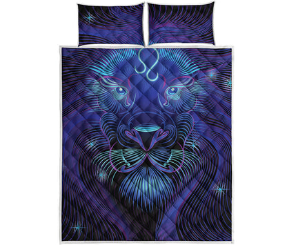 Dark Leo Zodiac Sign Print Quilt Bed Set