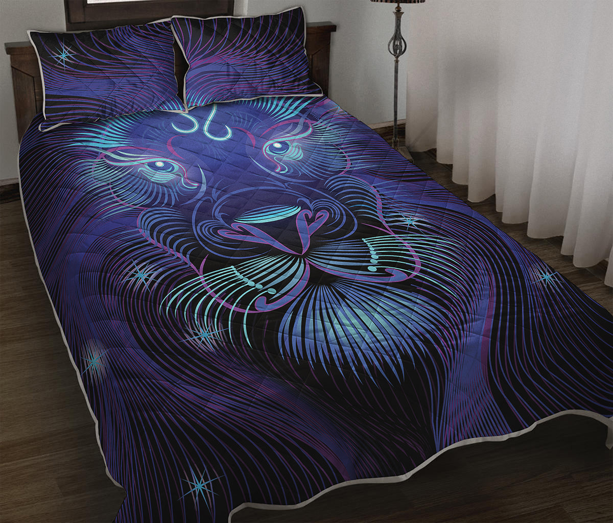 Dark Leo Zodiac Sign Print Quilt Bed Set