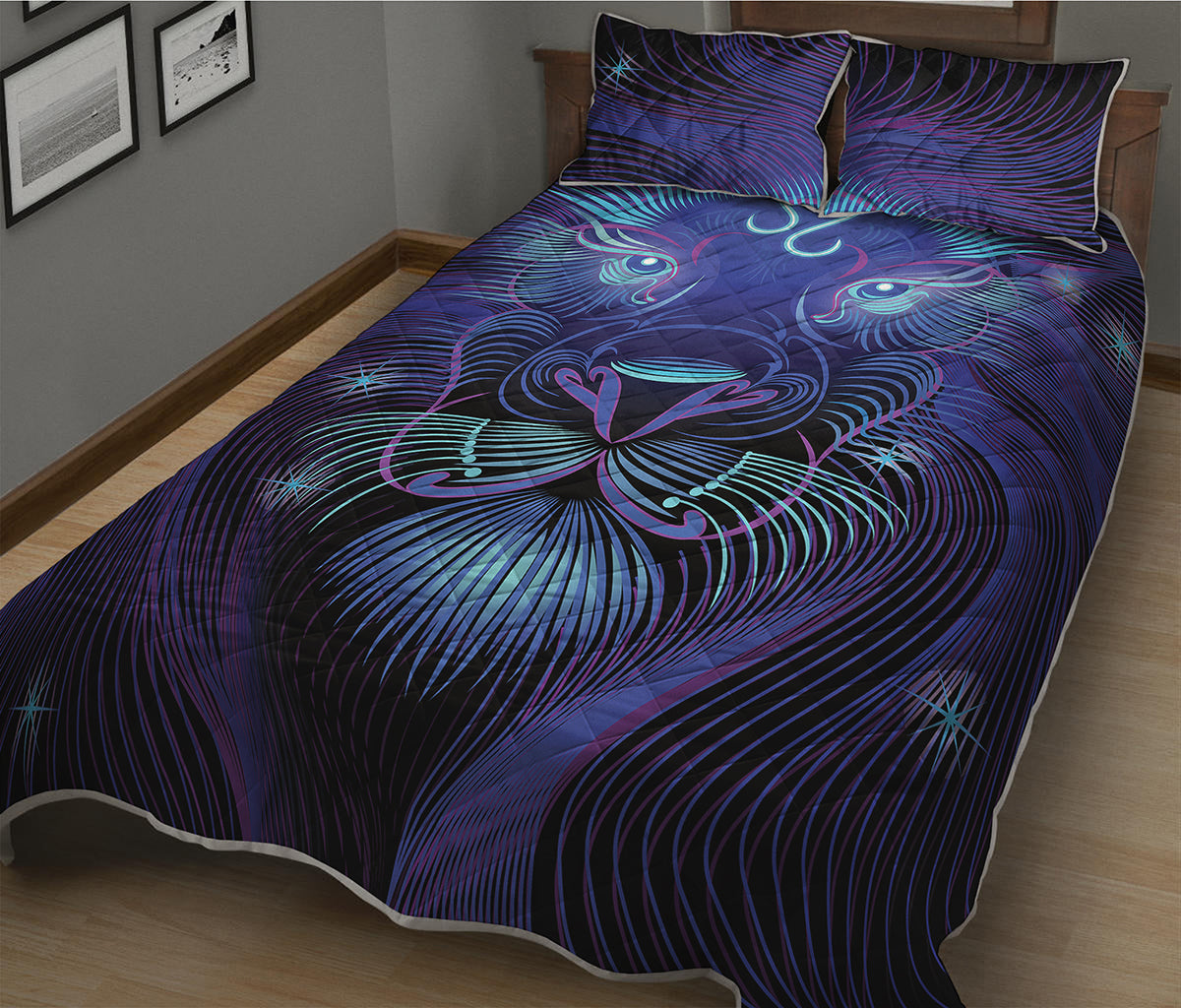 Dark Leo Zodiac Sign Print Quilt Bed Set