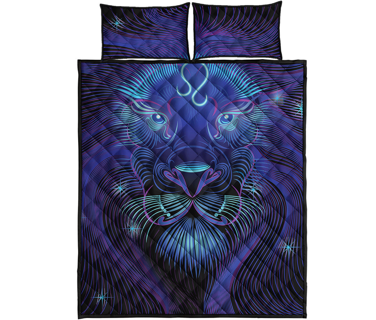 Dark Leo Zodiac Sign Print Quilt Bed Set