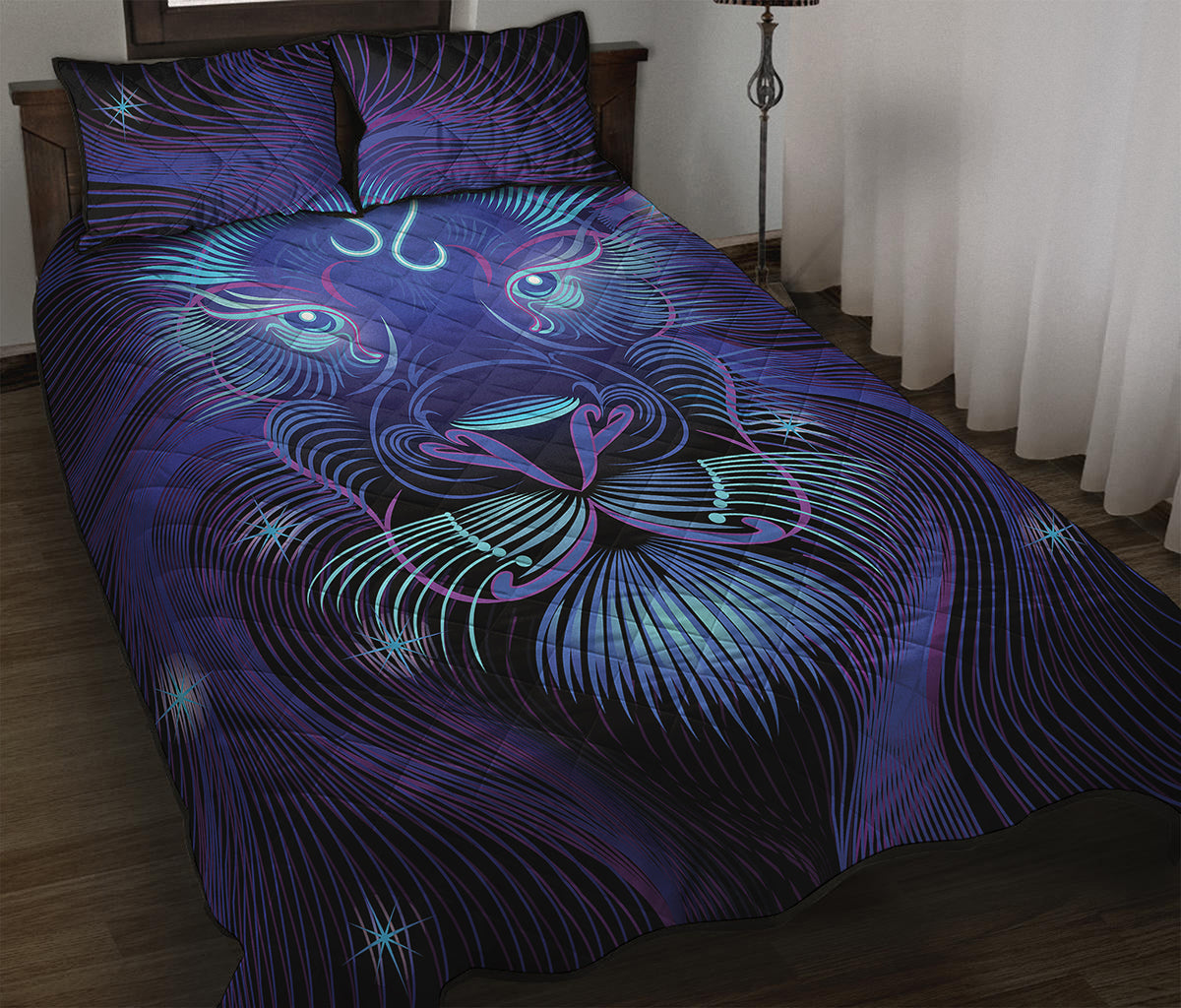 Dark Leo Zodiac Sign Print Quilt Bed Set