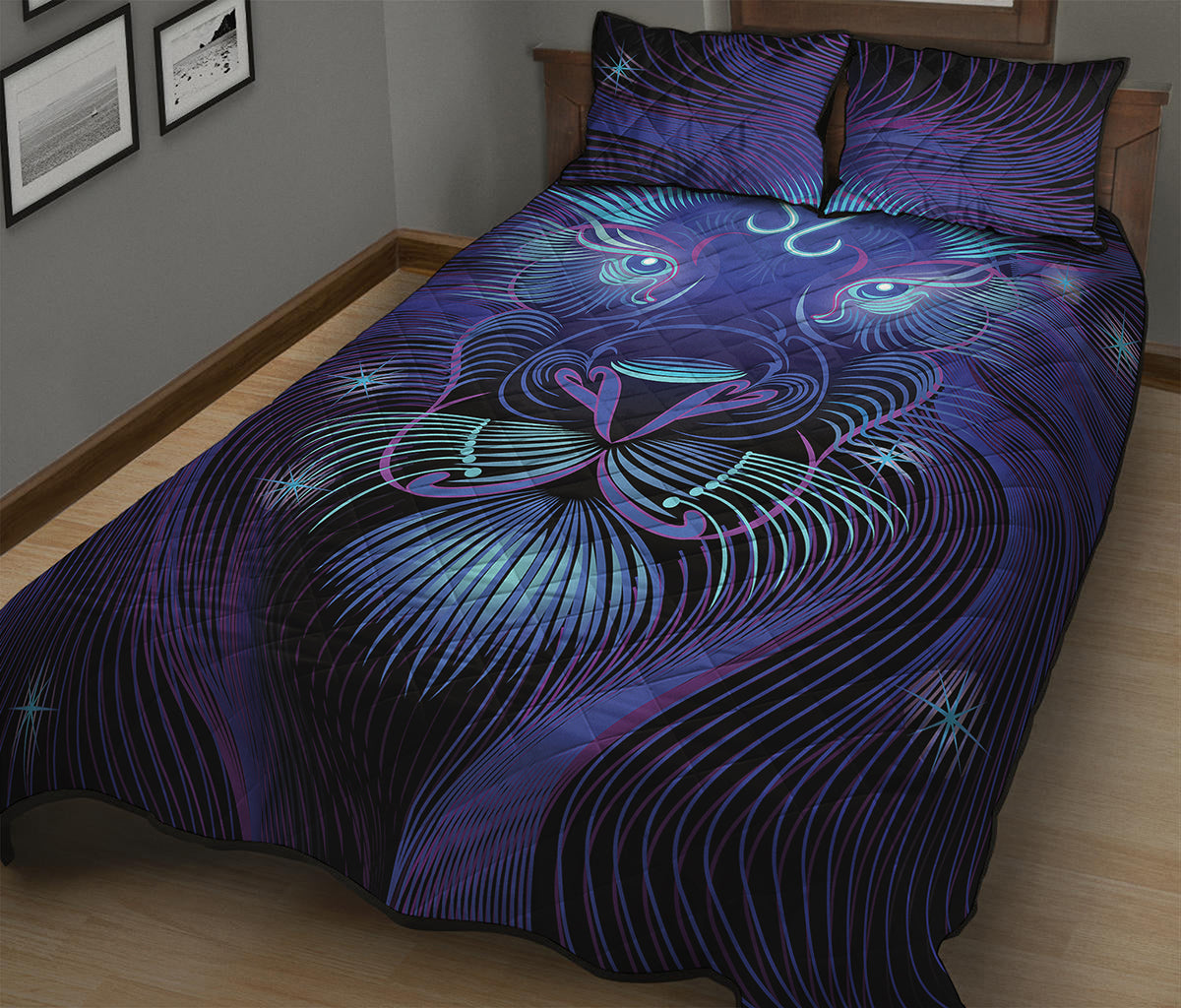 Dark Leo Zodiac Sign Print Quilt Bed Set