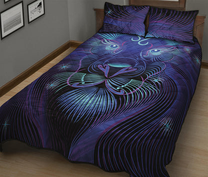Dark Leo Zodiac Sign Print Quilt Bed Set
