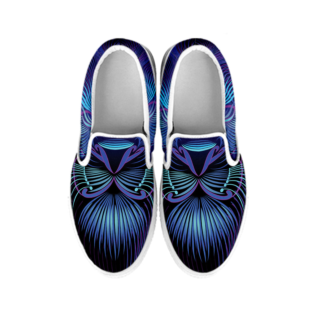 Dark Leo Zodiac Sign Print White Slip On Shoes