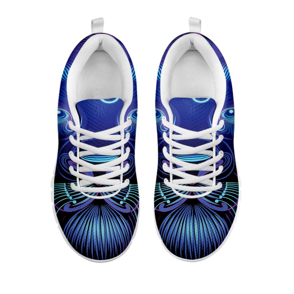Dark Leo Zodiac Sign Print White Sneakers