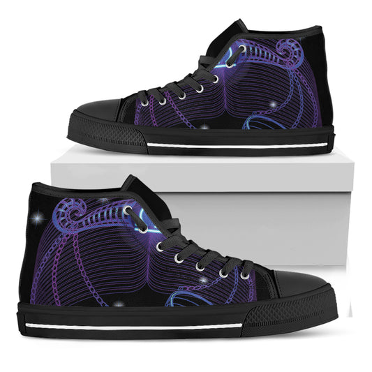 Dark Libra Zodiac Sign Print Black High Top Shoes