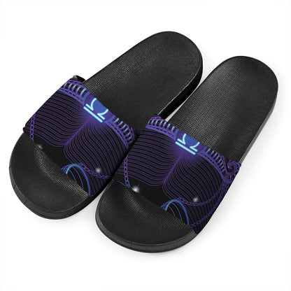 Dark Libra Zodiac Sign Print Black Slide Sandals