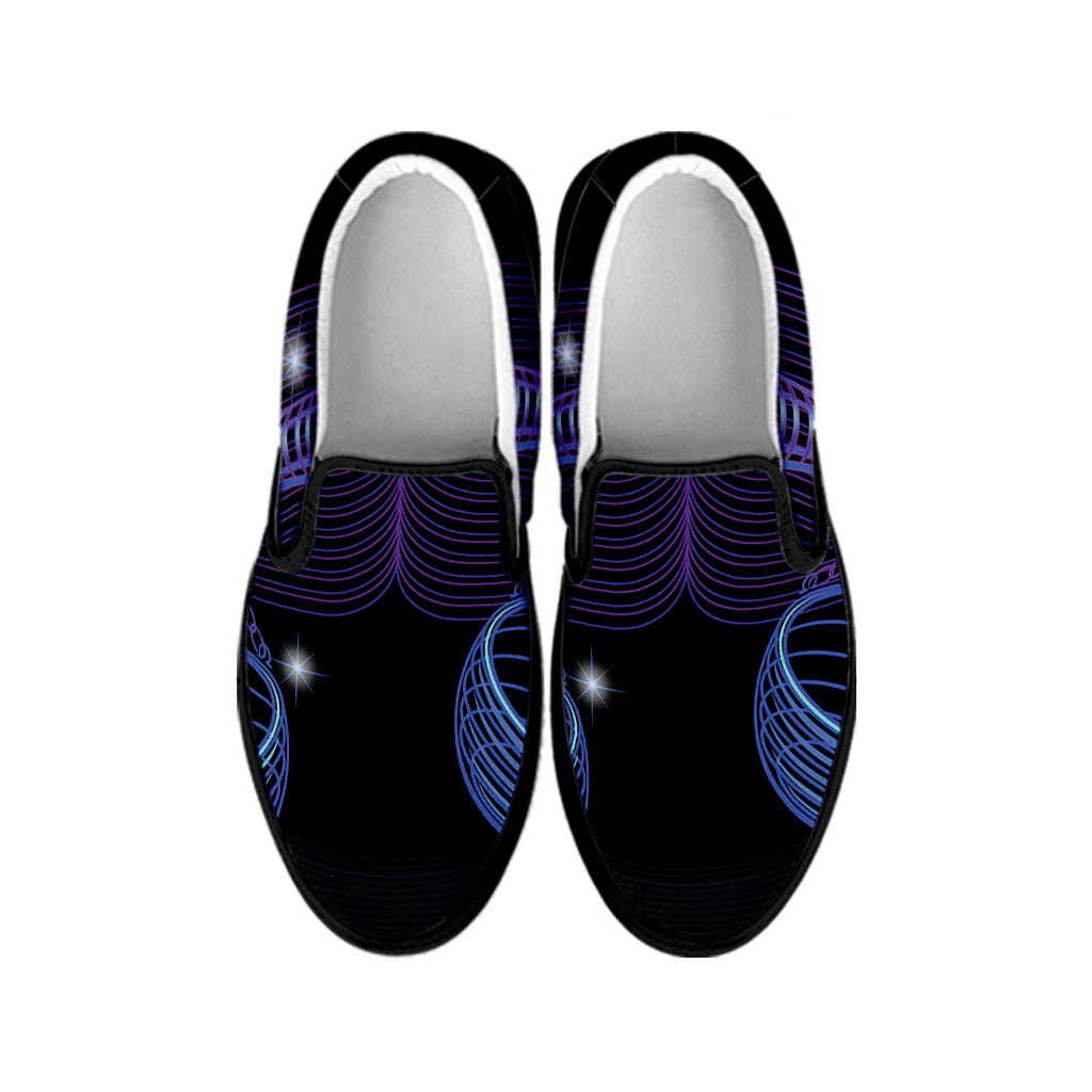 Dark Libra Zodiac Sign Print Black Slip On Shoes